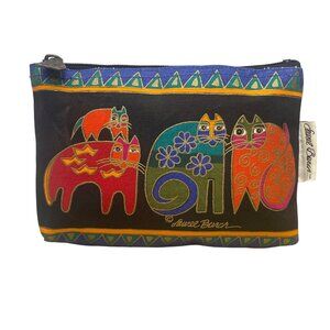 Laurel Burch Women’s Black Multicolor Cotton Cat Print Zipper Pouch Bag Sz S